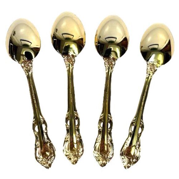 Set of 4 Four Towle Supreme KING ARTHUR GOLD Electroplate Teaspoons 6 1/8" - Picture 5 of 10